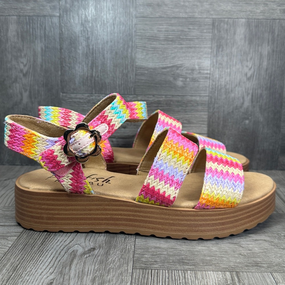 Blowfish Malibu Sandals Kids 5M Multi Color Chevron Woven Platform NEW Journey-K